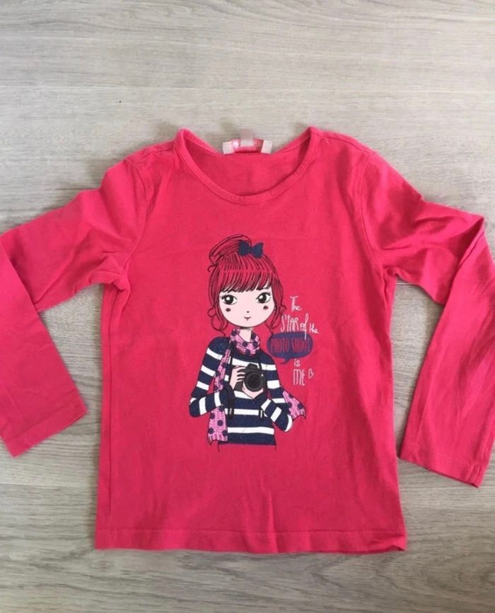 T-shirt rose tee shirt à manches longues Lisa rose 4 ans - photo numéro 3