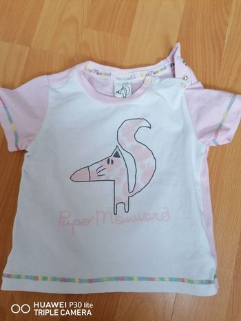 T-shirt blanc et rose 9 mois