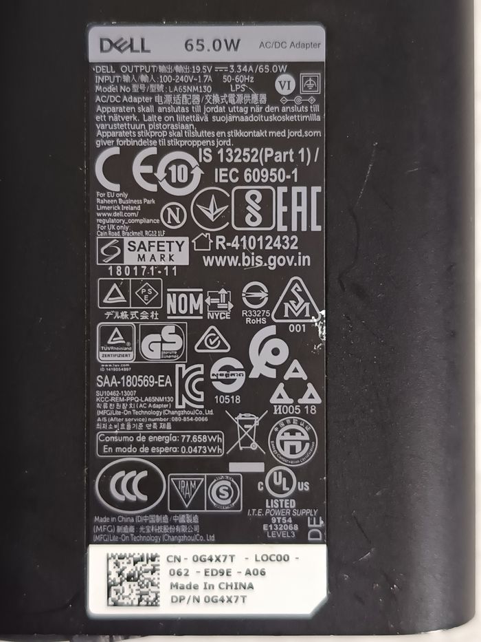 Chargeur Original 65W Dell Modèle IS 13252 IEC 60950-1 avec câble d'alimentation - photo numéro 3