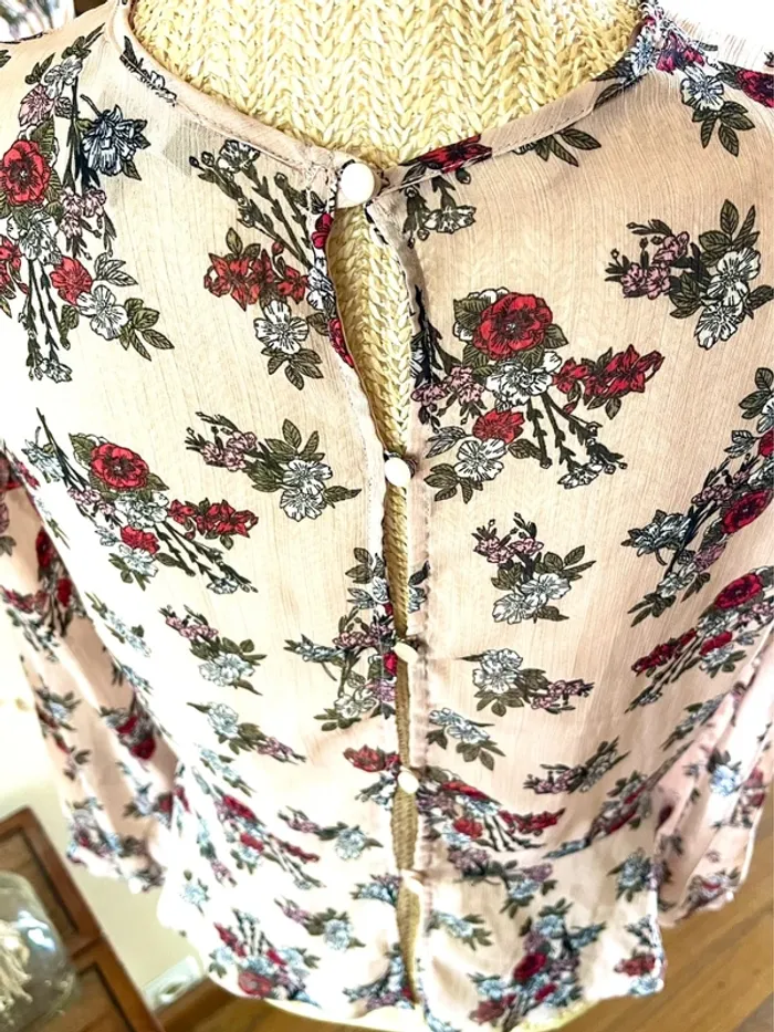 Sublime blouse chemise fluide chic fluide Haut Transparent Floral - photo numéro 15