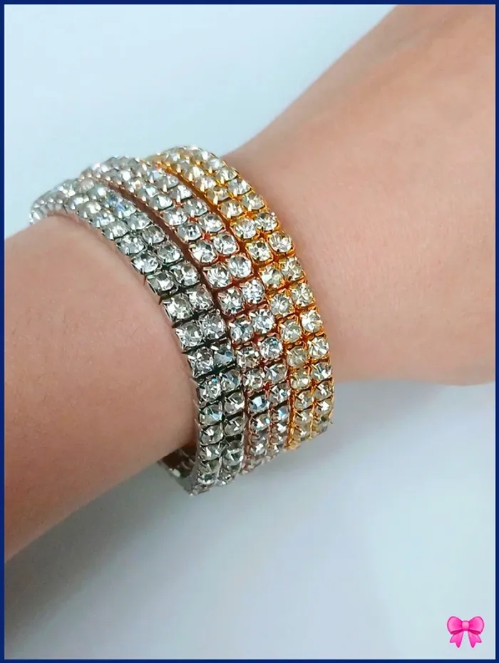 Bracelet multirangs strass argenté doré rosé tendance - photo numéro 3