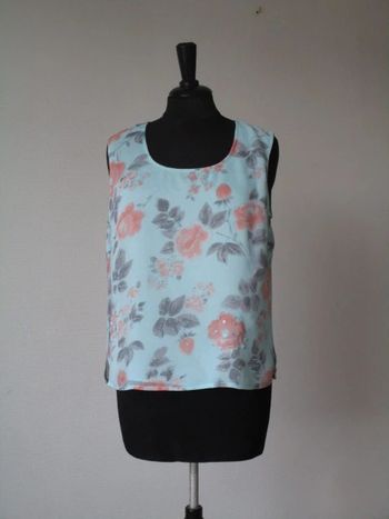 Blouse turquoise fleurs corail Jac Jac 38 NEUVE