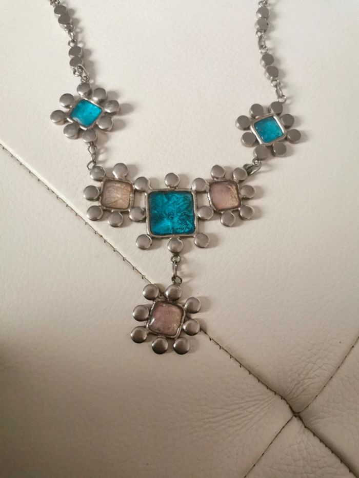 Collier artisan d art turquoise et rose - photo numéro 5