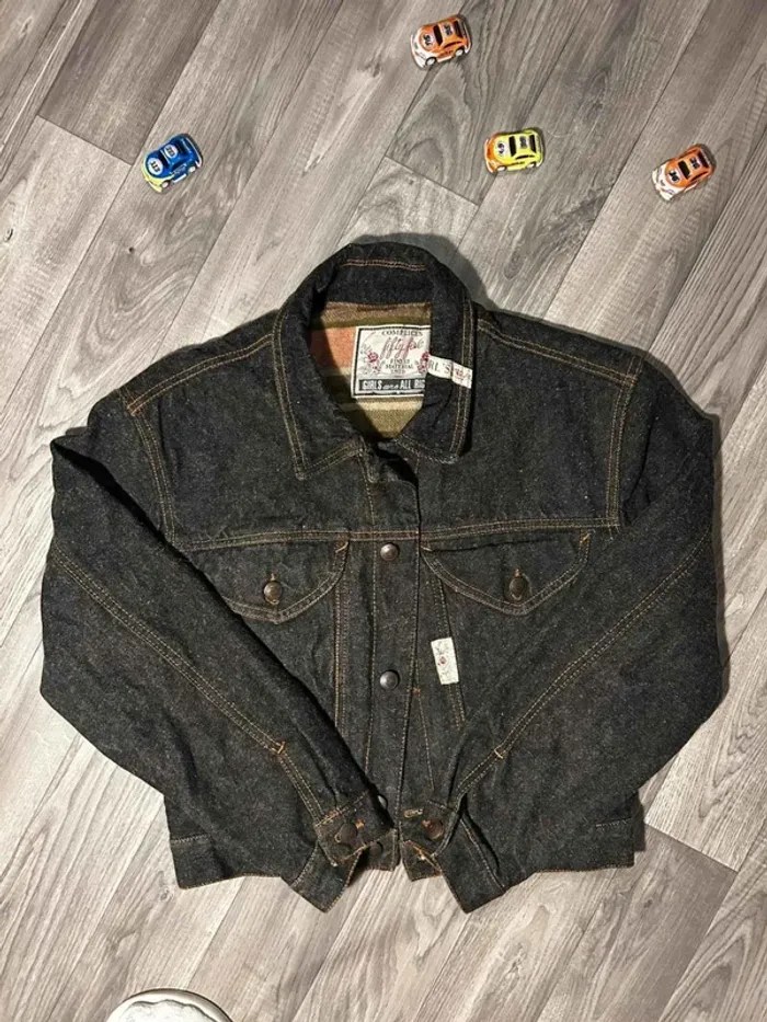 Veste en jean feministe interrieur en laine vintage Complices – Fifty Five – Doublure blanket - photo numéro 2