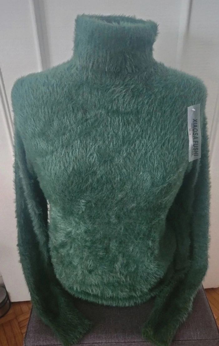 Pull col roulé vert sapin