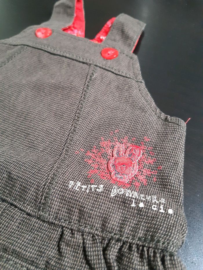 Robe bretelle bébé fille 3 mois compagnie des petits marron pied de poule rouge neuf - photo numéro 2