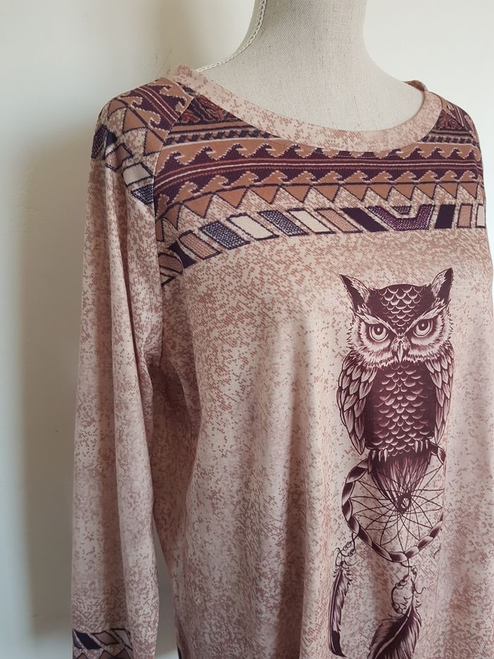 T-shirt long tunique tons marrons et beiges. Taille XL 42, 57cm aux aisselles, 70cm de haut. - photo numéro 2