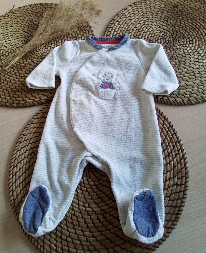 Lot babygro velours tons gris + 2 bodies assortis Obaibi - photo numéro 2