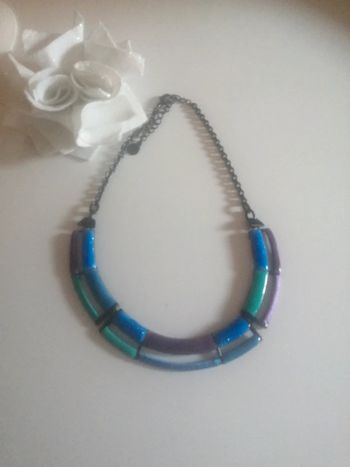 🌸Collier ras de cou magnifique émaux colorés bleus et violet "Ikita" 🌸