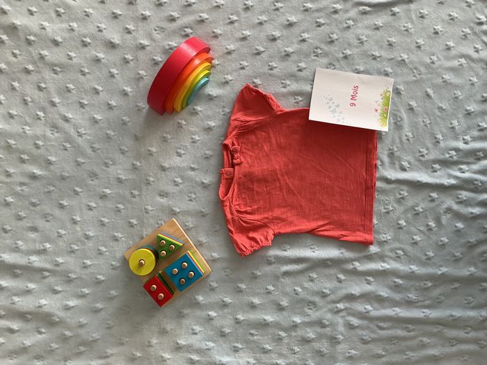 teeshirt manches courtes noeud au col rose 9 mois tex - photo numéro 1