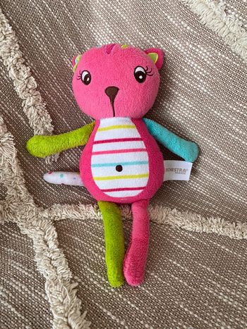 Peluche Doudou 28cm orchestra ours chat rose et vert bleu rayé blanc très bon état