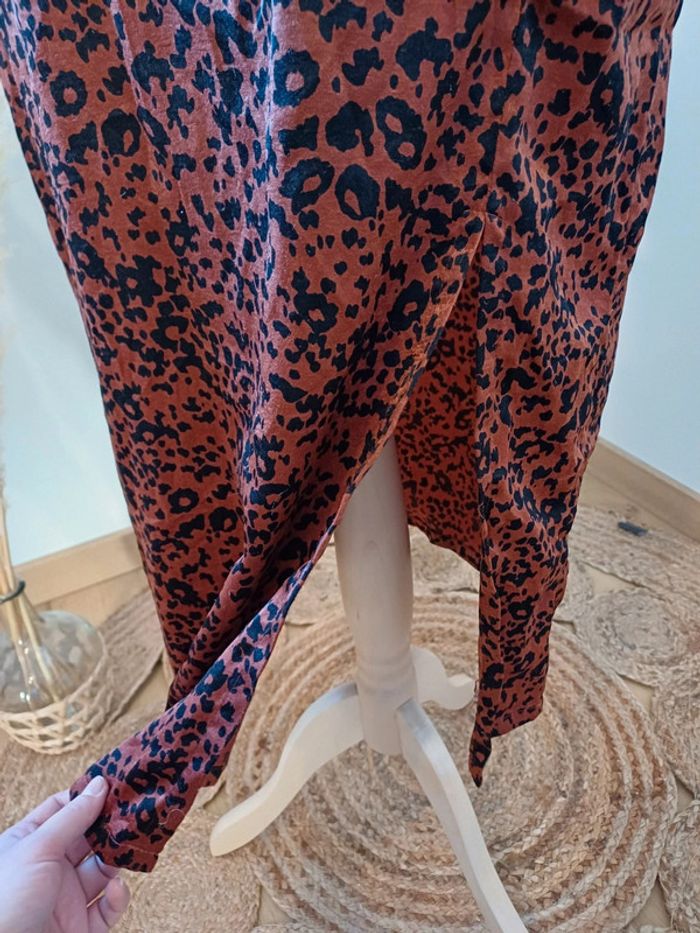 Jupe mi-longue marron à imprimé Léopard Costes taille M/L 38/40 - photo numéro 3