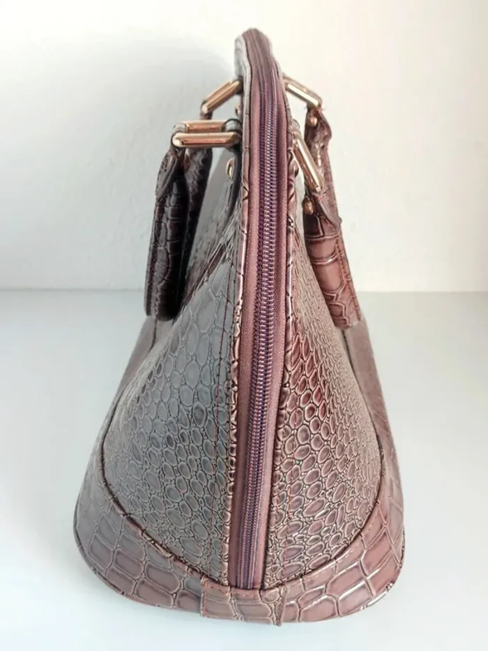 Sac à main marron cuir vernis bandoulière amovible écaille vintage / Lucia Tommasi - 33x24x17cm - photo numéro 13
