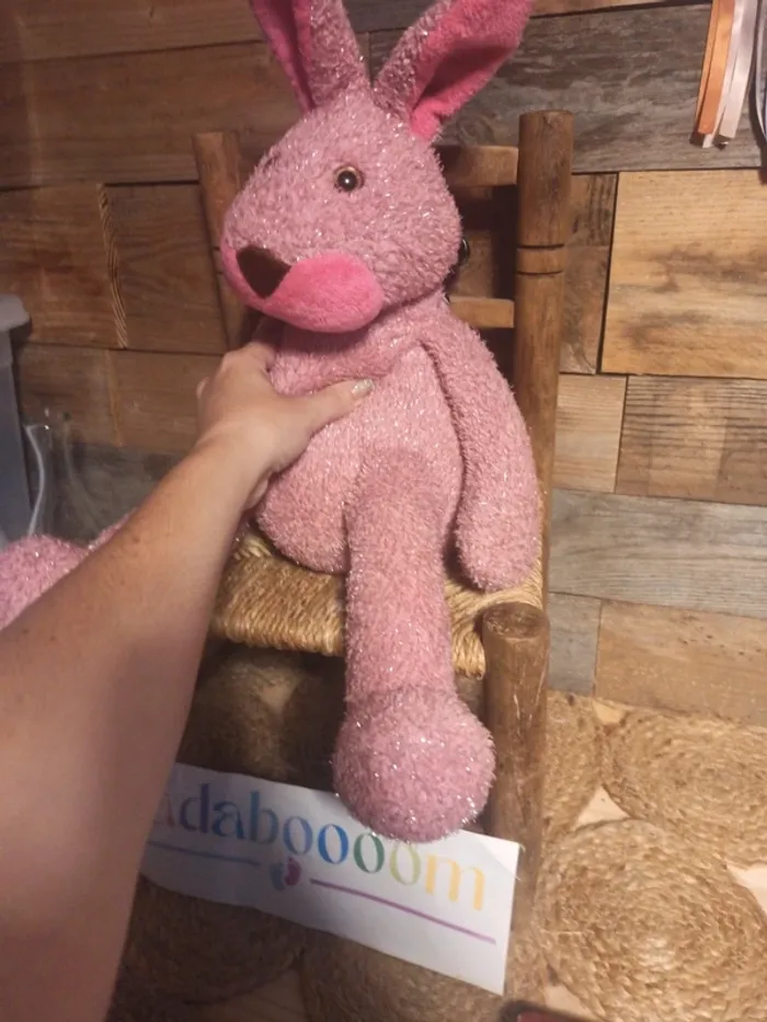 Peluche lapin rose paillettes Minouche tbe - photo numéro 3