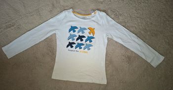 T shirt blanc bleu et jaune okaidi 10 ans