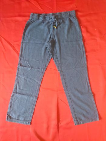 Pantalon bleu jambes large type coton lin taille 40