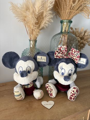 Peluches couple Mickey et Minnie bordeaux