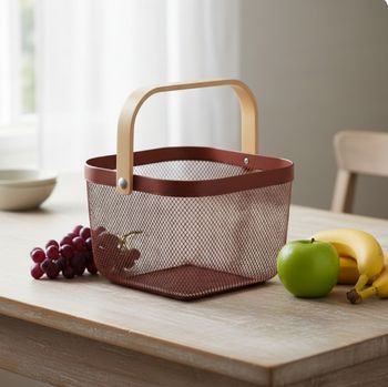 Panier en métal couleur corail