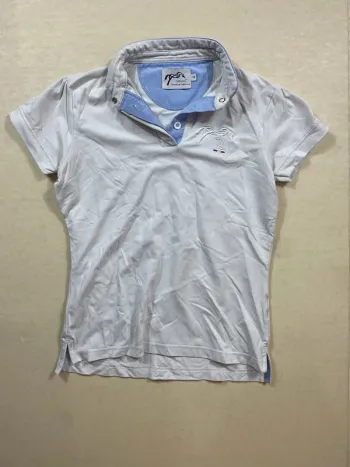 👕 Polo équitation Penelope Leprevost – Taille 14 ans – Blanc et bleu ciel – Très bon état