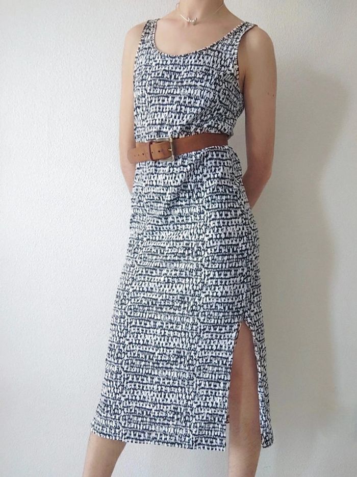 Robe longue fendue abstrait blanc noir - 38/M à 40/L - photo numéro 4