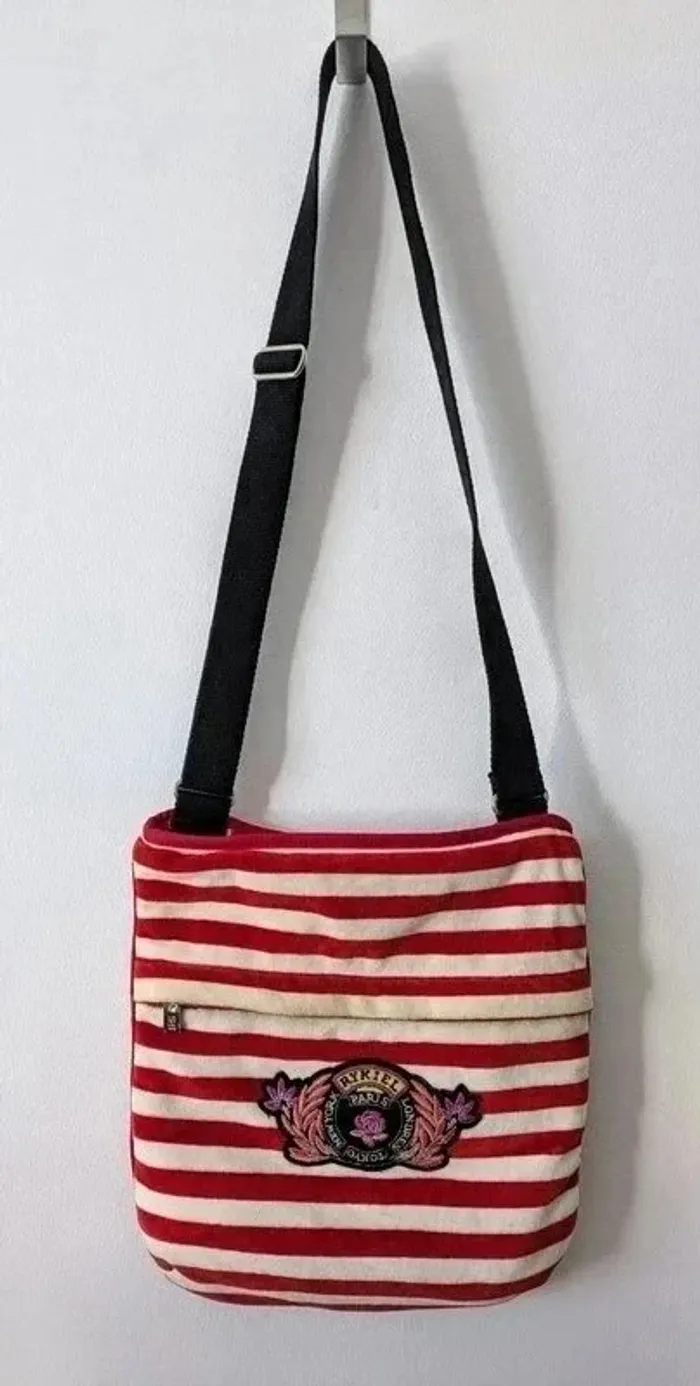 Sac à bandoulière en velours blanc et rouge - Sonia Rykiel - photo numéro 2