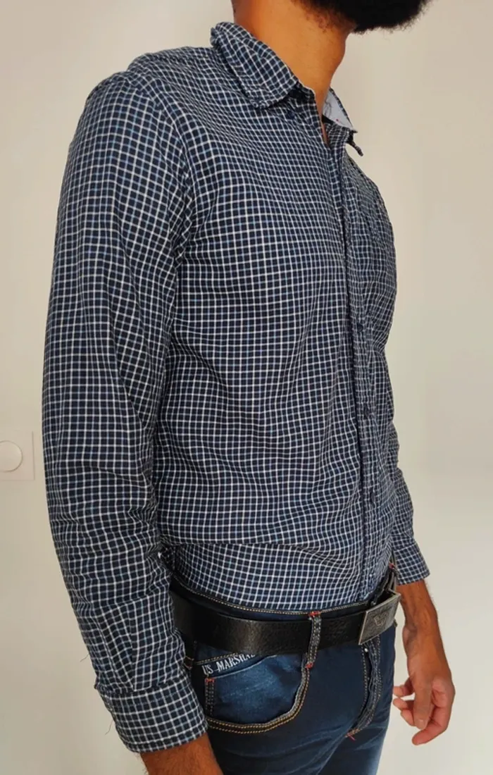Chemise homme Tommy Hilfiger à carreaux bleu marine – élégante & casual - photo numéro 3