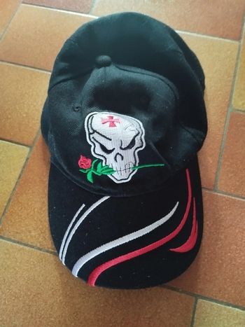 🧢 Casquette - noire - Tête de mort - Fleur Rose 🧢