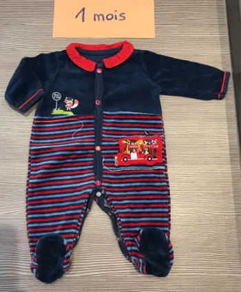 Pyjama velours garçon 1 mois Sergent Major