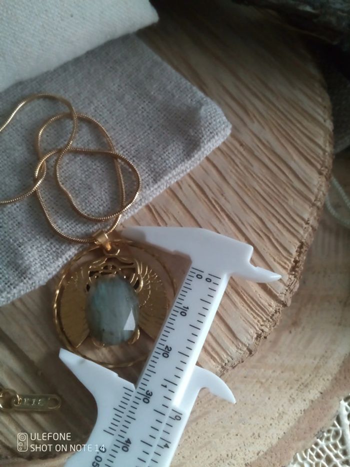 Collier pendentif scarabée pierre naturelle de labradorite - photo numéro 2