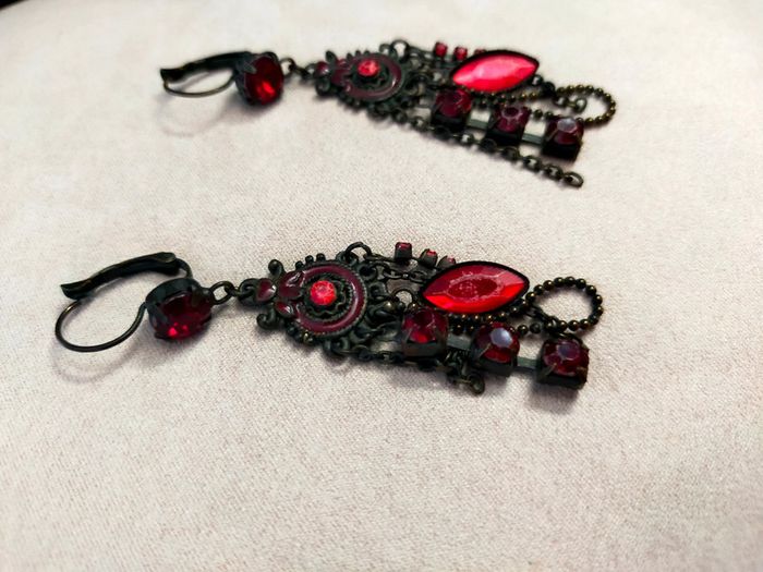 Boucles d’oreilles baroques rouges & bronze – Fantaisie vintage - photo numéro 2