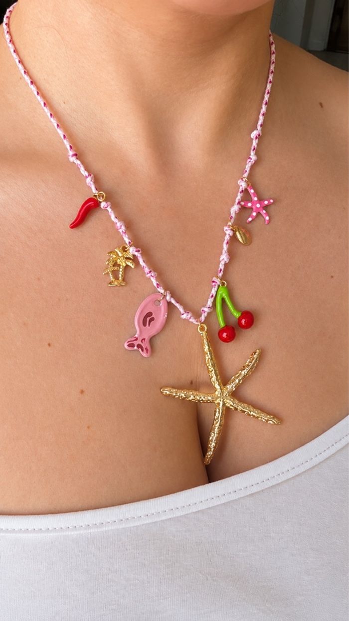 Collier bohème étoile de mer cerises palmier Y2K été tendance - photo numéro 1