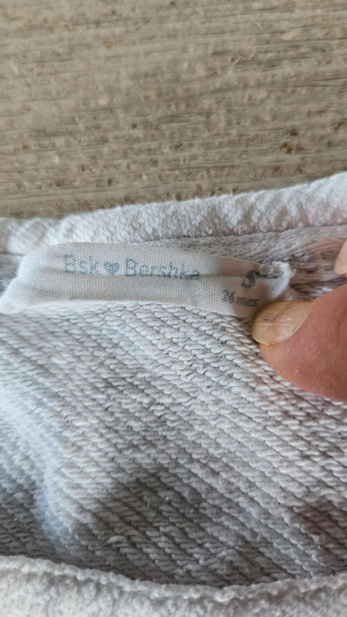 Pull blanc, manches longues, Too Late Baby, Bershka, taille S, nickel - photo numéro 5