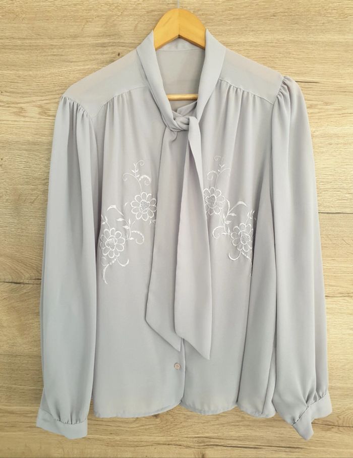 Chemise fluide grise broderie vintage