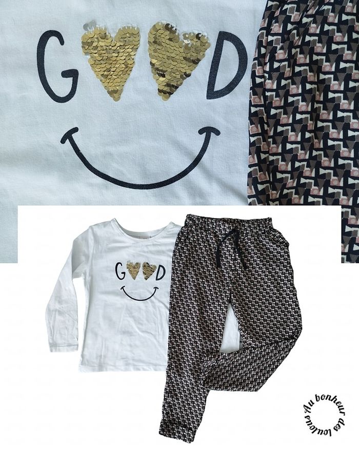 5 ans ensemble teeshirt tape a l'oeil et pantalon fluide gemo