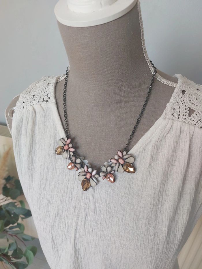 Collier ras de cou perles roses et jaune - photo numéro 2