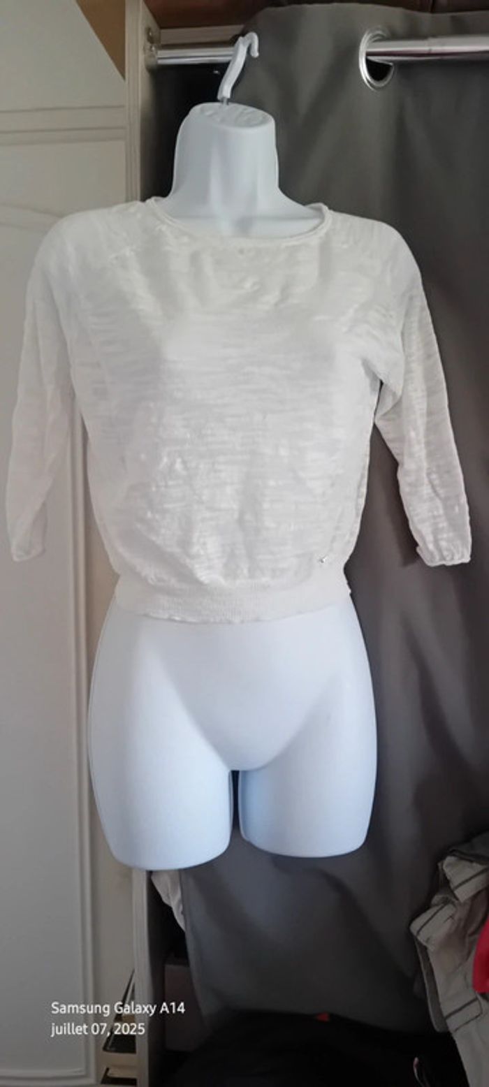 Pull court léger manches 3/4 forme trapèze blanc femme XS kocca - photo numéro 7