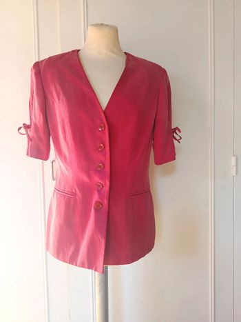 💎blaser soie rose rouge élégant chic Maison undeuxtrois Paris t M 38 rare vintage
