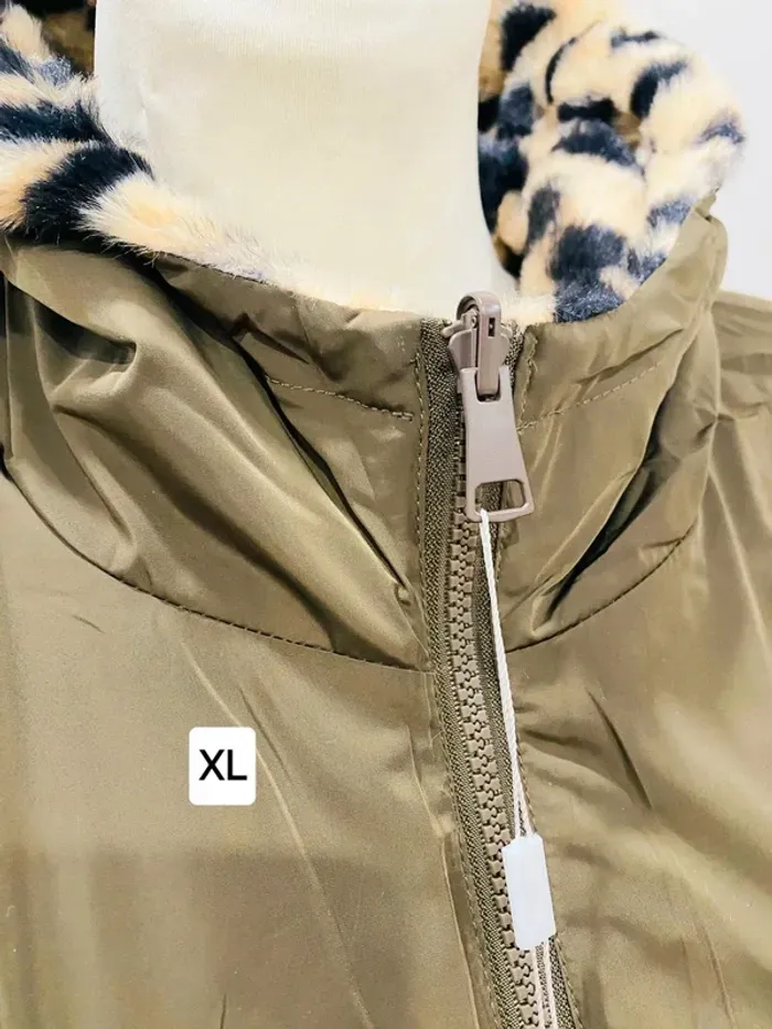 Manteau parka femme imperméable réversible fourré kaki/léopard taille XL - photo numéro 6