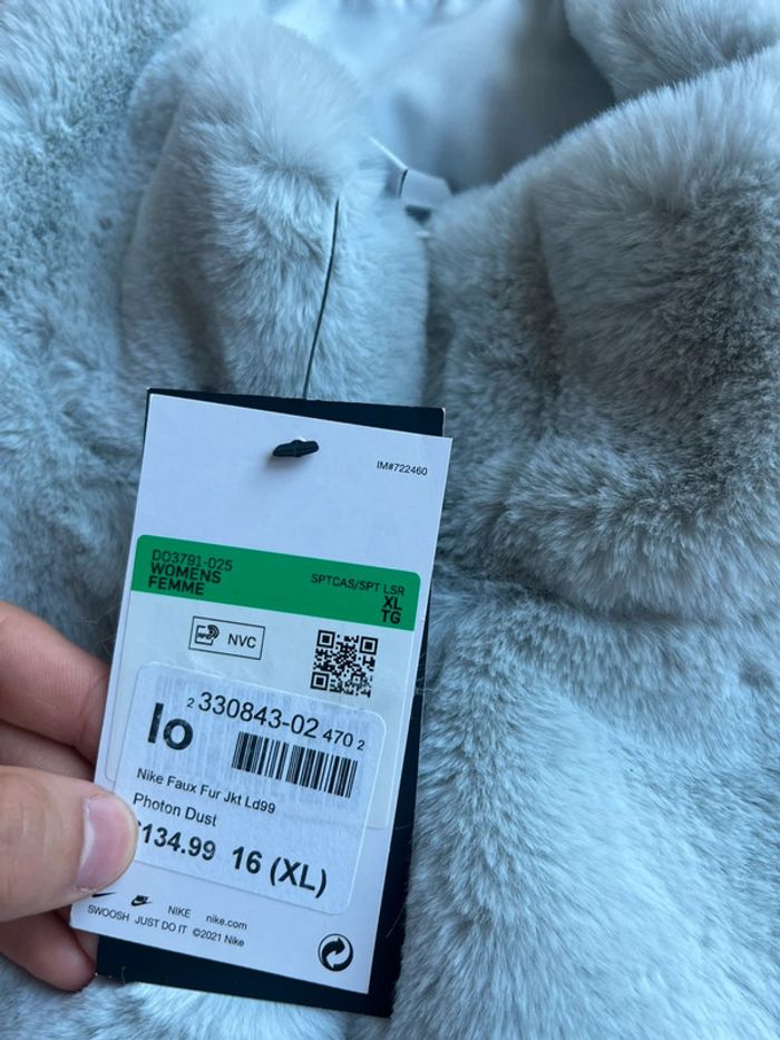 Manteau Nike Fausse Fourrure Bleu Blanc XL W - photo numéro 3