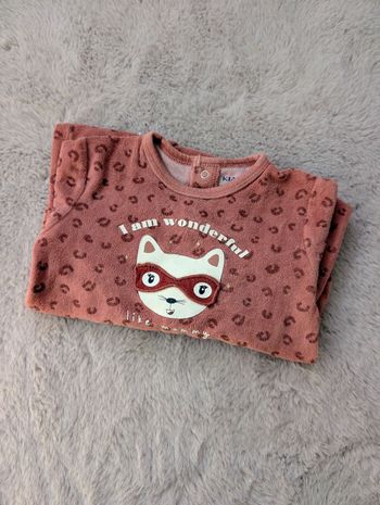 Pyjama velours KIABI 12 mois – motif chat "I am wonderful" bon état
