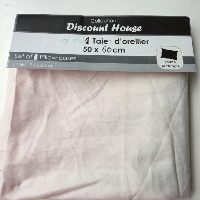 Taie d'oreiller rose clair 100% coton de 50 x 60 cm