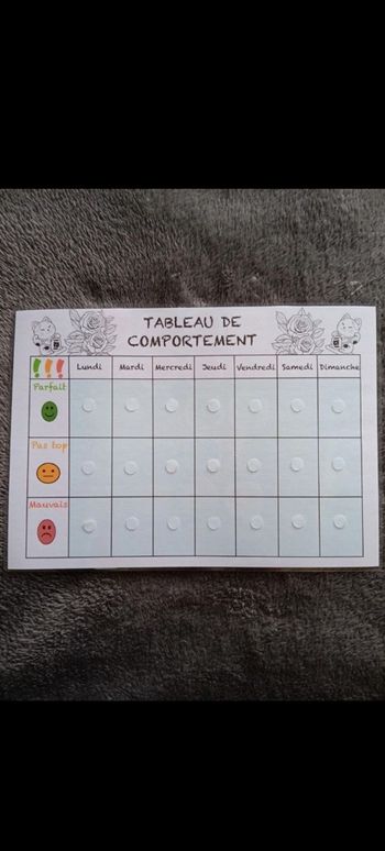 Fiche conçu pour votre enfant tableau comportement