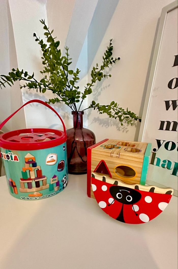 💜 Ensembles en bois construction équilibre boîte à formes en bois okoïa 💜