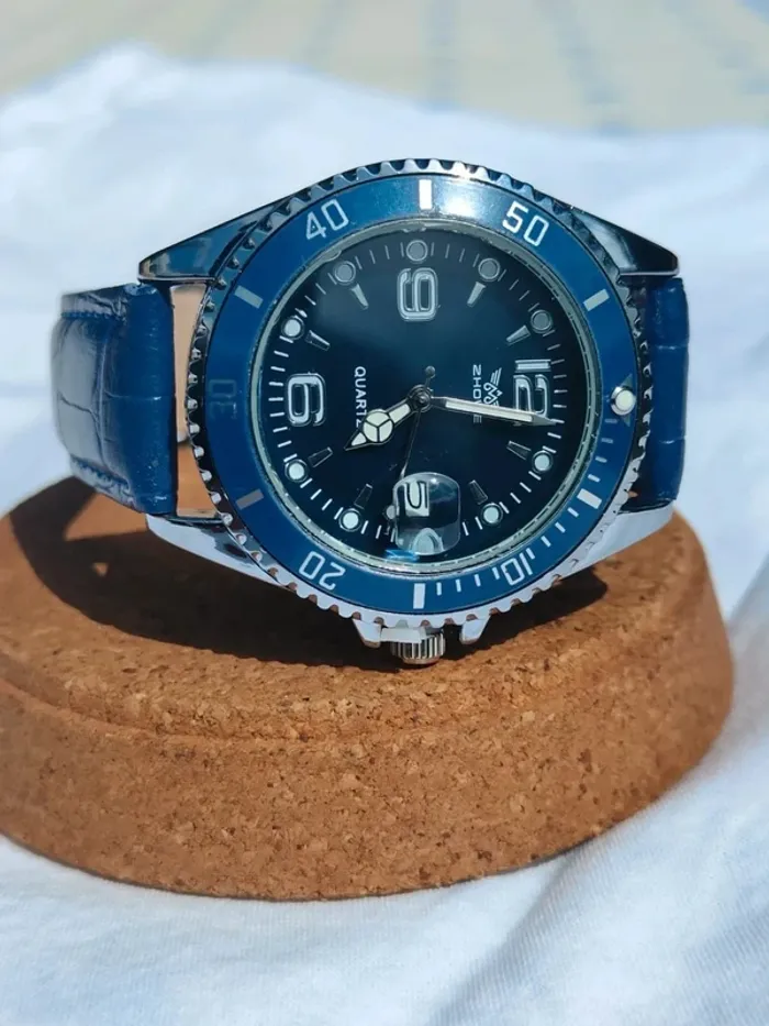 Montre bleue intégrale, heure et date, men - photo numéro 2