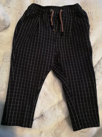 Pantalon en molleton bébé taille élastiquée - carreaux gris béton