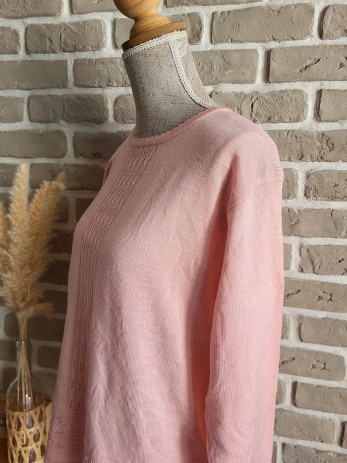 Pull vintage rose à torsades et perles - Angela Baraldi - photo numéro 10