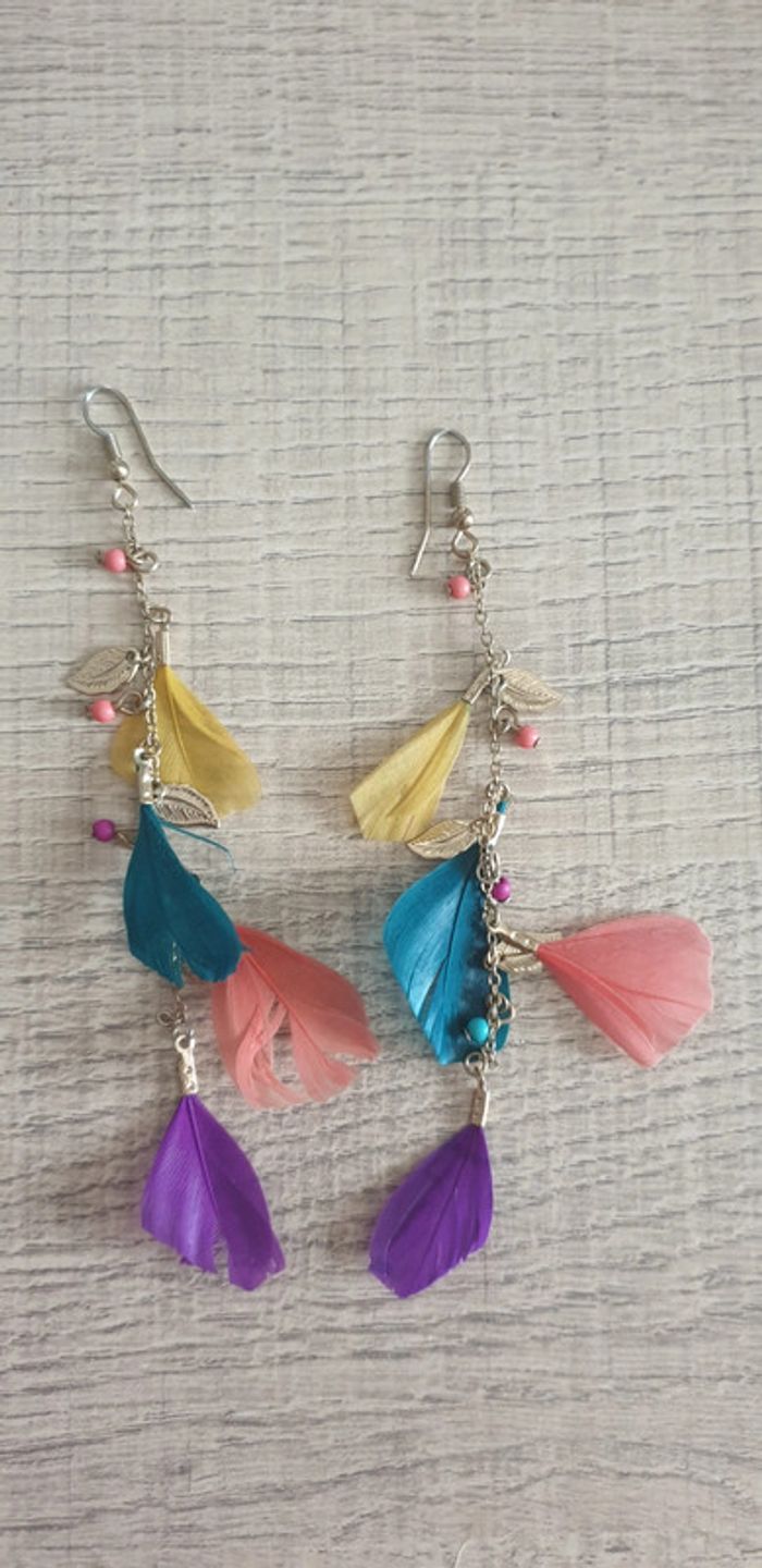 Boucles d'oreilles "plumes" multicolores