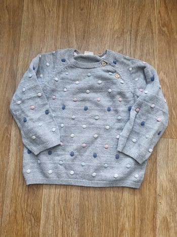 Pull en maille gris à pois multicolores - H&M - 12/18 mois