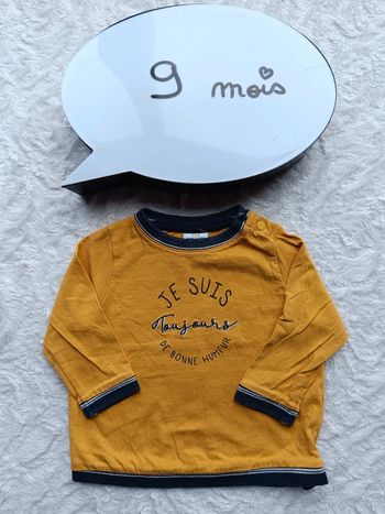 Tee shirt chemise manches longues Garçon 9 mois je suis toujours de bonne humeur Tao 100% coton