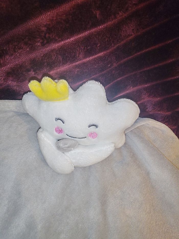 Doudou nuage couronne mouchoir gris - photo numéro 2